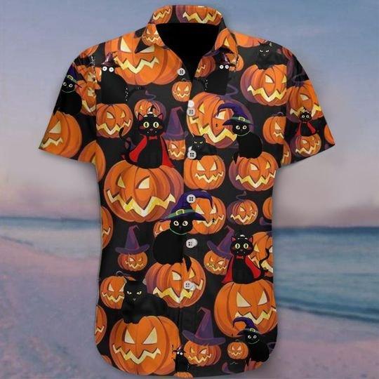 Black Cat Halloween Hawaiian Shirt  For Men _amp Women  Adult  Hw8967