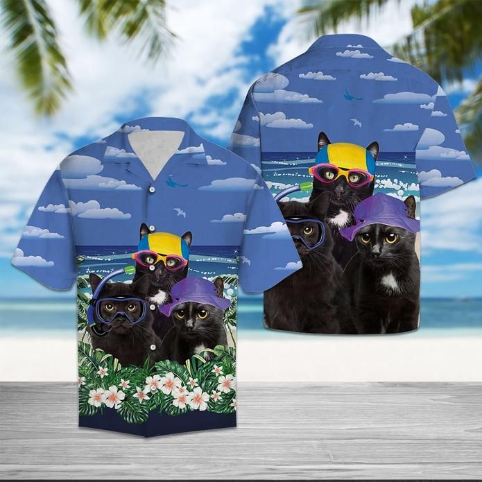 Black Cat Summer Beach Hawaiian Shirt  Unisex  Adult  Hw5399