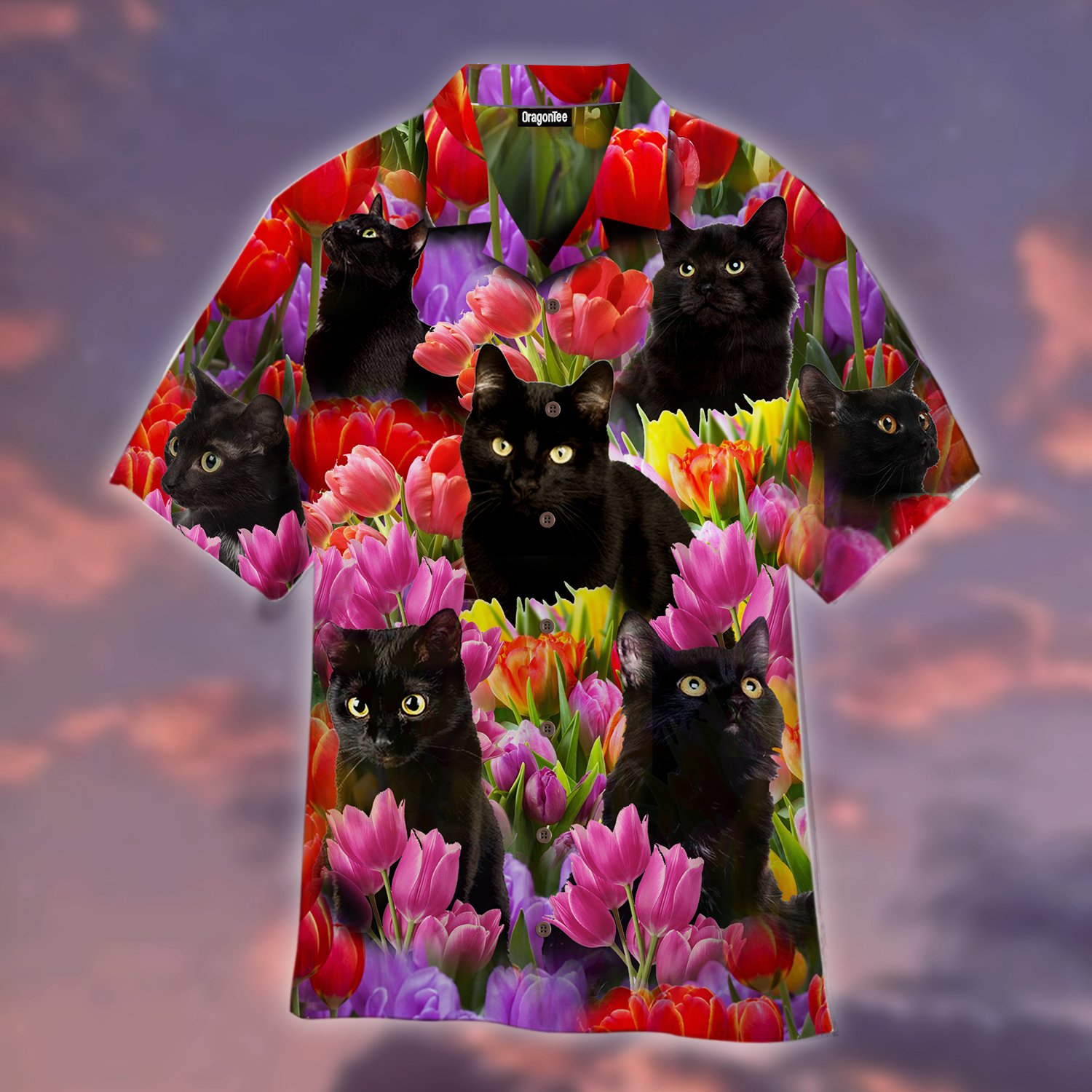 Black Cats Are Chilling In Tulip Garden Hawaiian Shirt For Men _amp Women Adult Wt1151 Black Cats Are Chilling In Tulip Garden Hawaiian Shirt For Men _amp Women Adult Wt1151