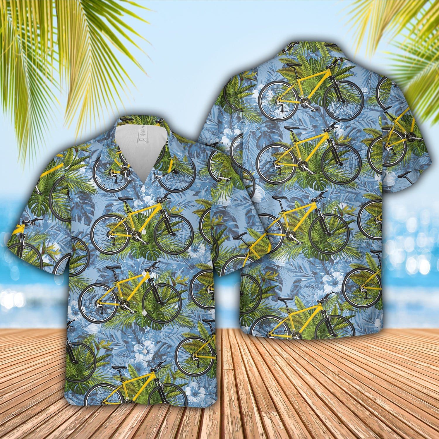 Blue Bicycle Tropical Unisex Hawaiian Shirts