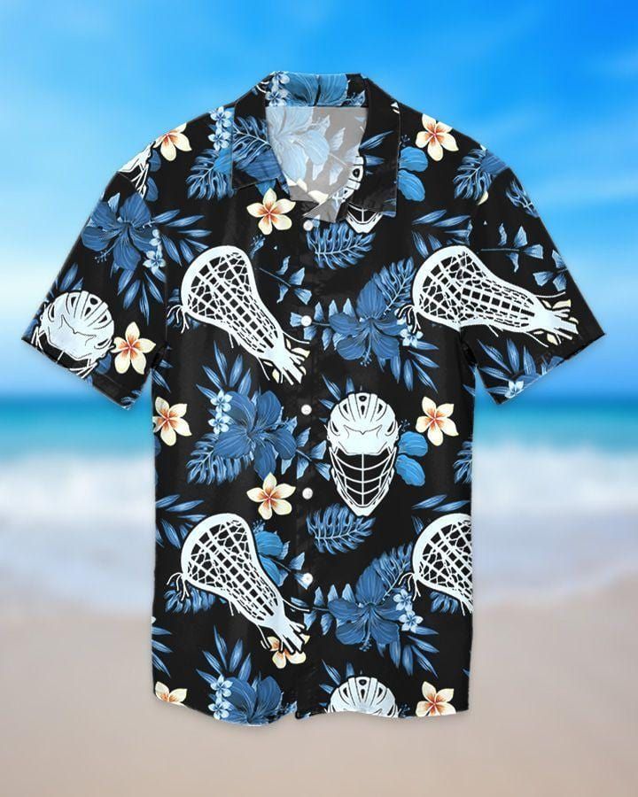 Blue Black Lacrosse Tropical Unisex Hawaiian Shirts - Beach Shorts
