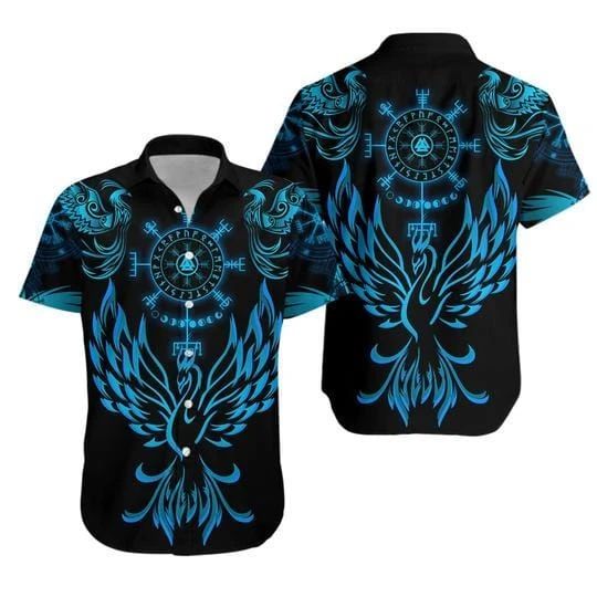 Blue Helm Of Awe Valknut Viking Pattern Hawaiian Aloha Shirts Va