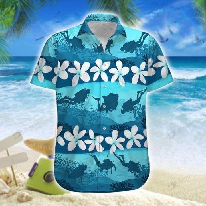 Blue Hibiscus Scuba Diving Unisex Hawaiian Shirts - Beach Shorts