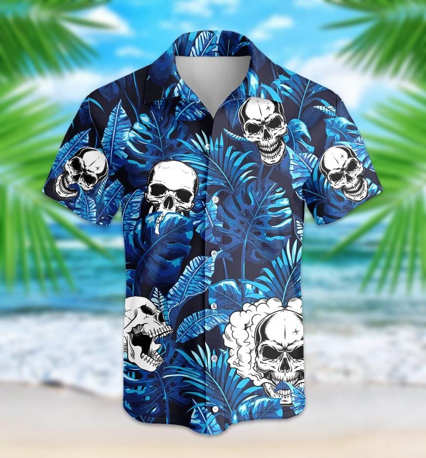 Blue So Cool Skull Tropical Hawaiian Aloha Shirts 1708Dh