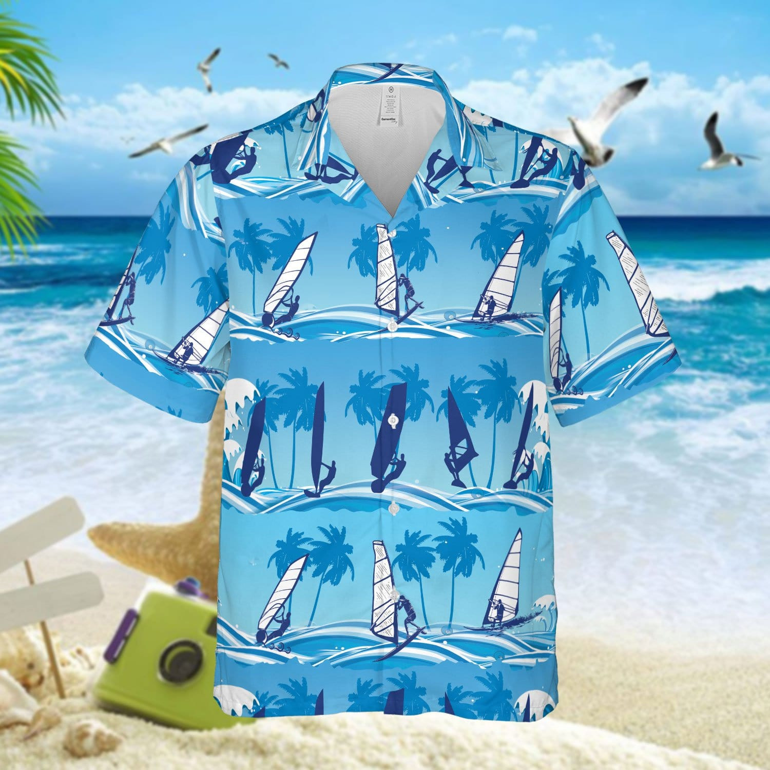 Blue Wave Windsurfing Palm Tree Unisex Hawaiian Shirts - Beach Shorts 300721H