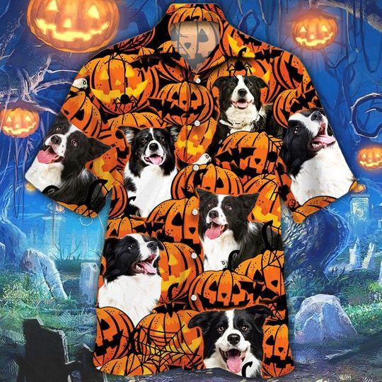 Border Collie Dog Halloween Pumpkin Hawaiian Shirt  For Men _amp Women  Adult  Hw8633