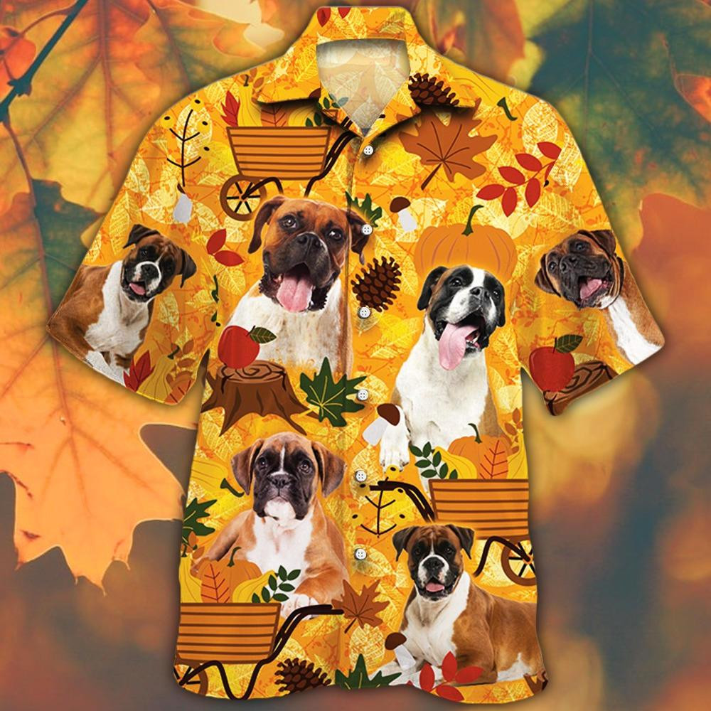 Boxer Dog Lover Orange Nature Autumn Thanksgiving Hawaiian Shirts