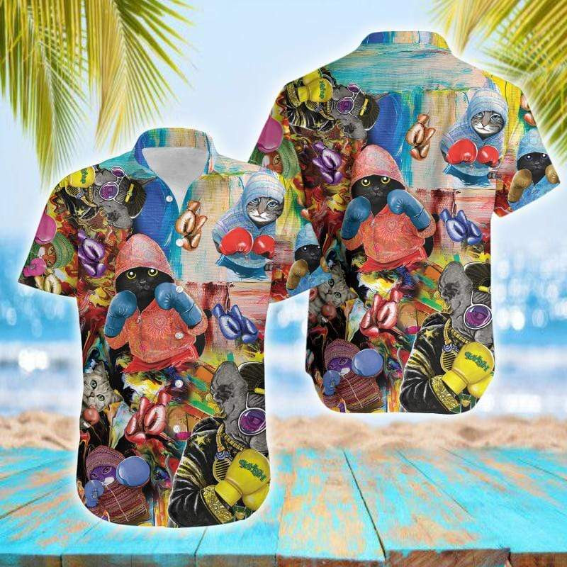 Boxing Cats Cute Hawaiian Shirt  Unisex  Adult  Hw5274