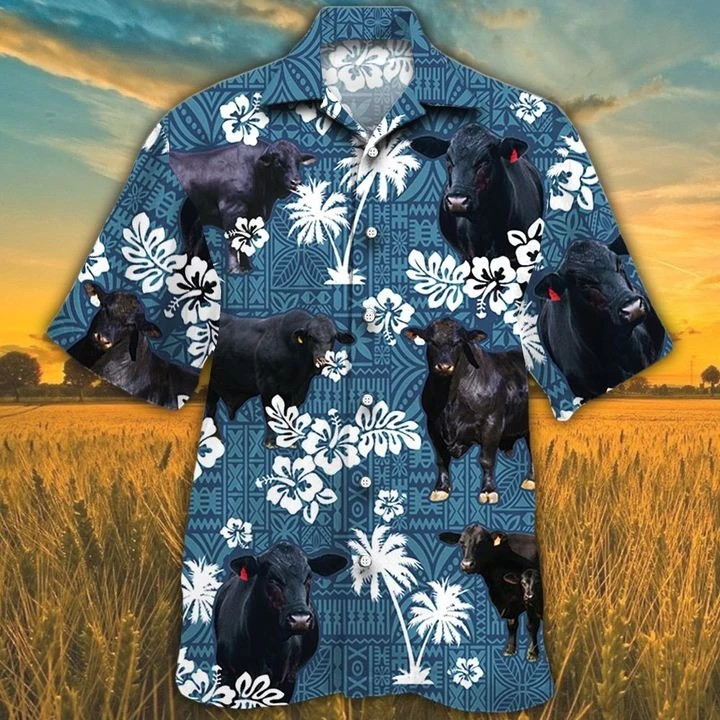 Brangus Cattle Lovers Blue Tribal Pattern Hawaii Shirt Blue Brahman Angus Hawaii Shirt Cattle Lovers Hawaiian Shirt