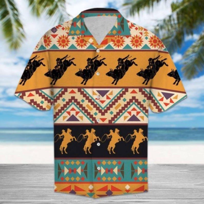 Bull Riding Tropical Hawaii Shirt, Bull Riding Hawaiian Beach Shirt, Hawaiian Style, Gift For Friend