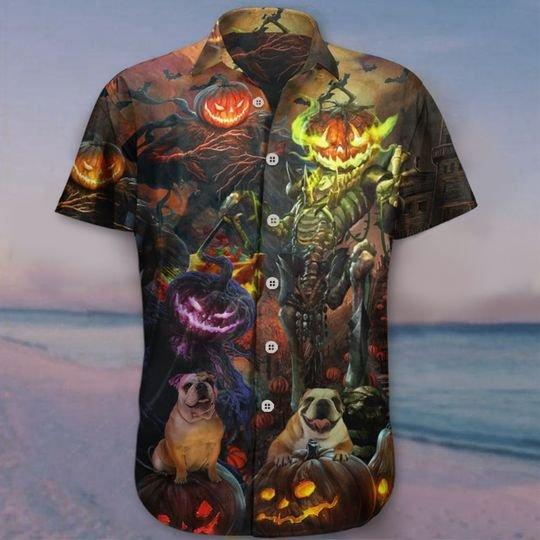 Bulldog Pumpkin King Halloween Hawaiian Shirt  For Men _amp Women  Adult  Hw8966