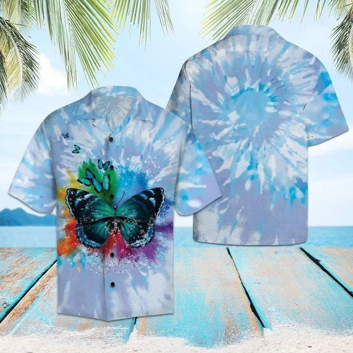 Butterfly Blue Tie Dye Hawaiian Shirt Unisex Adult Hw1510