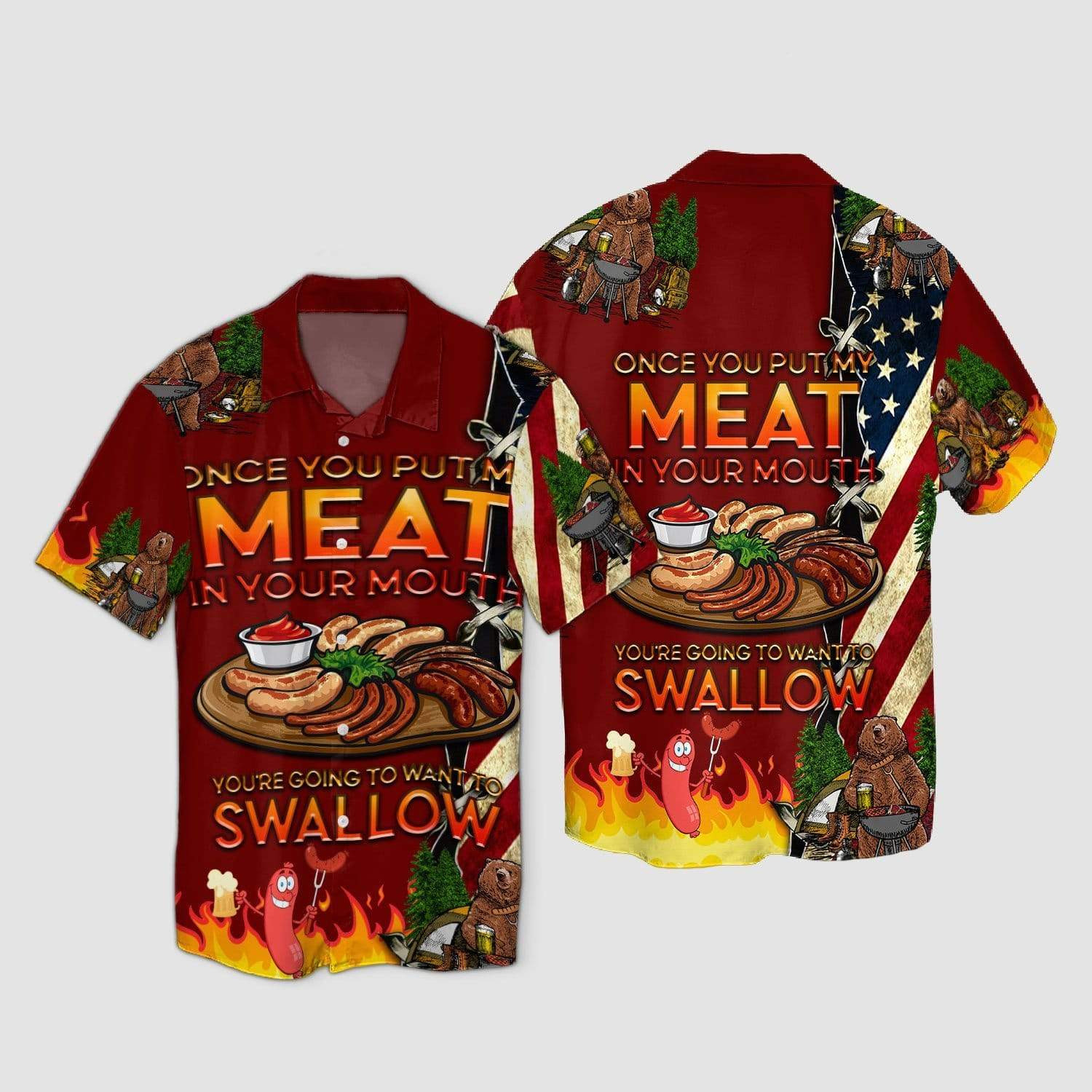 Camping Bear Put My Meat Want To Swallow Hawaiian Shirt  Unisex  Adult  Hw4174