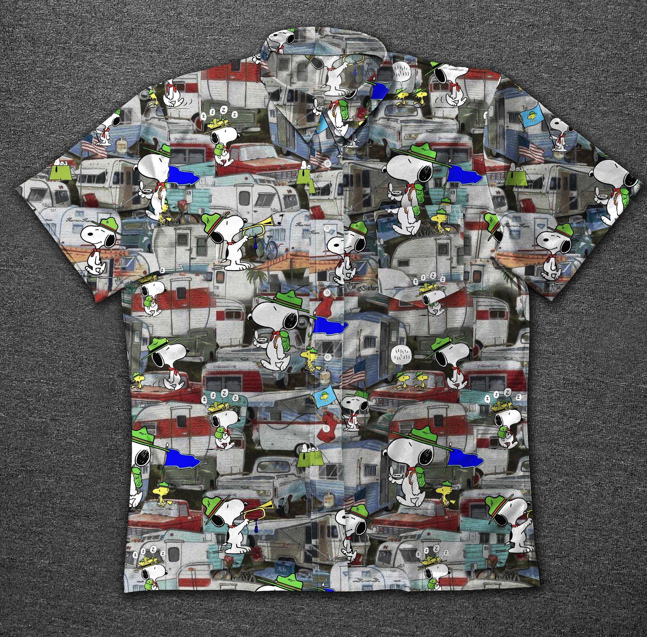 Camping Snoopy Vintage Cotton Hawaiian Shirt-Zx11104