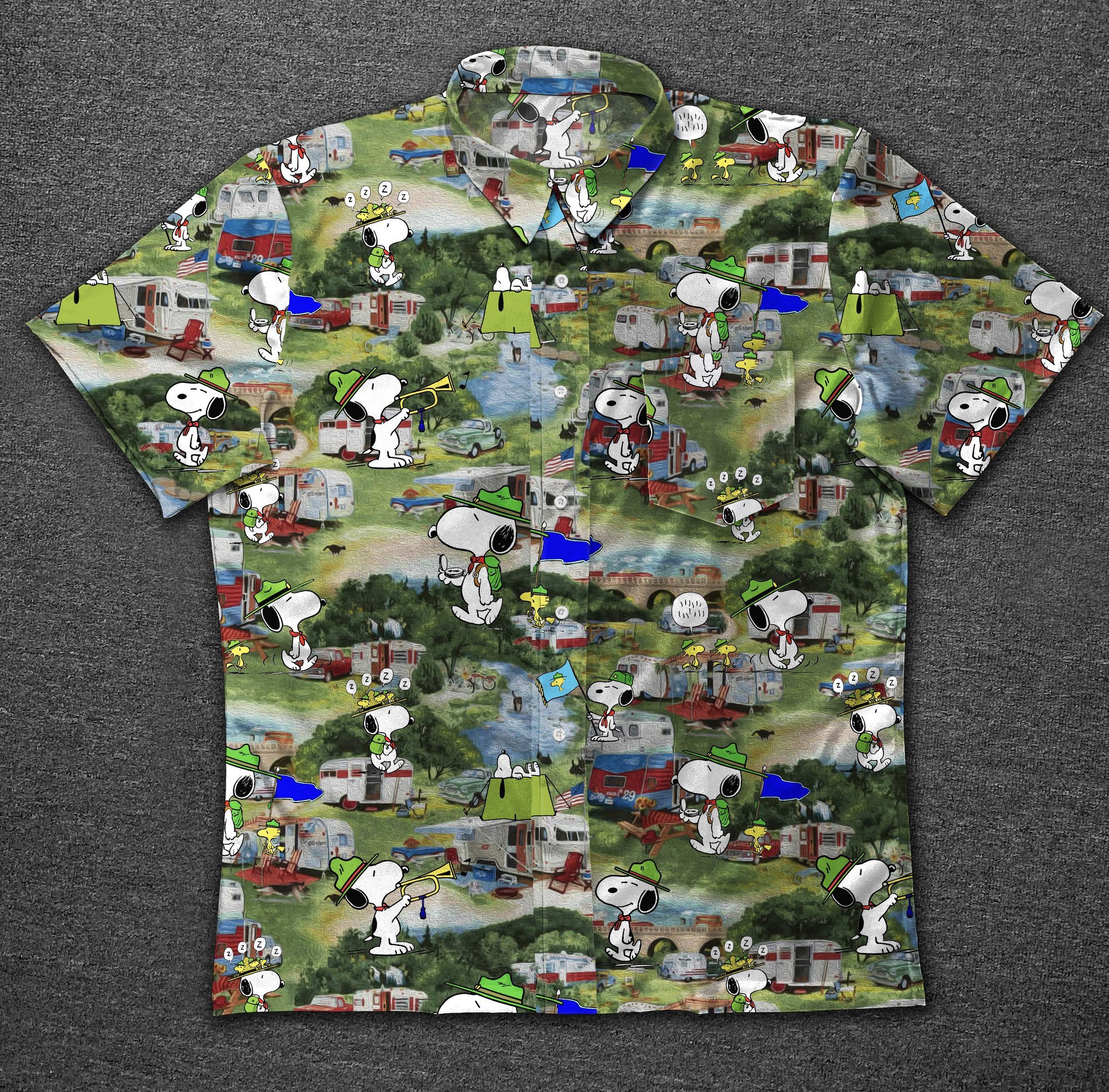 Camping Snoopy Vintage Cotton Hawaiian Shirt-Zx11119