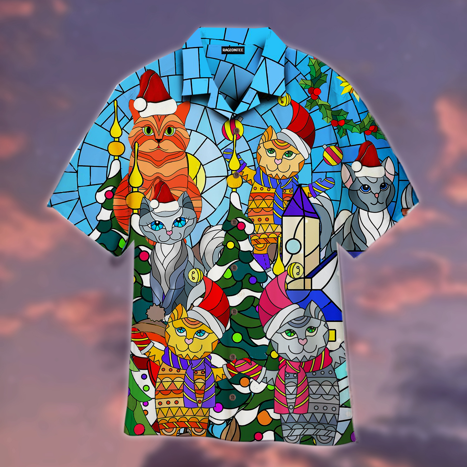 Cat Family Merry Christmas Stained Glass Hawaiian Shirt For Men _amp Women Adult Wt1161