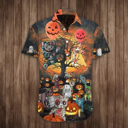 Cat Pumpkin Halloween Hawaiian Shirt For Men _amp Women Adult Hw8974