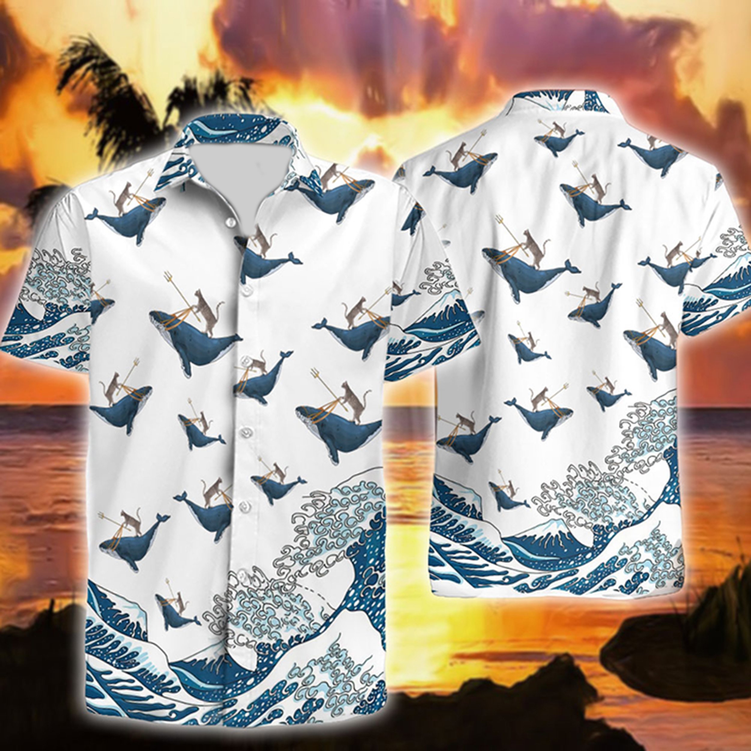 Cat Riding Whale Funny Hawaiian Shirt For Men _amp Women Adult Hw8660