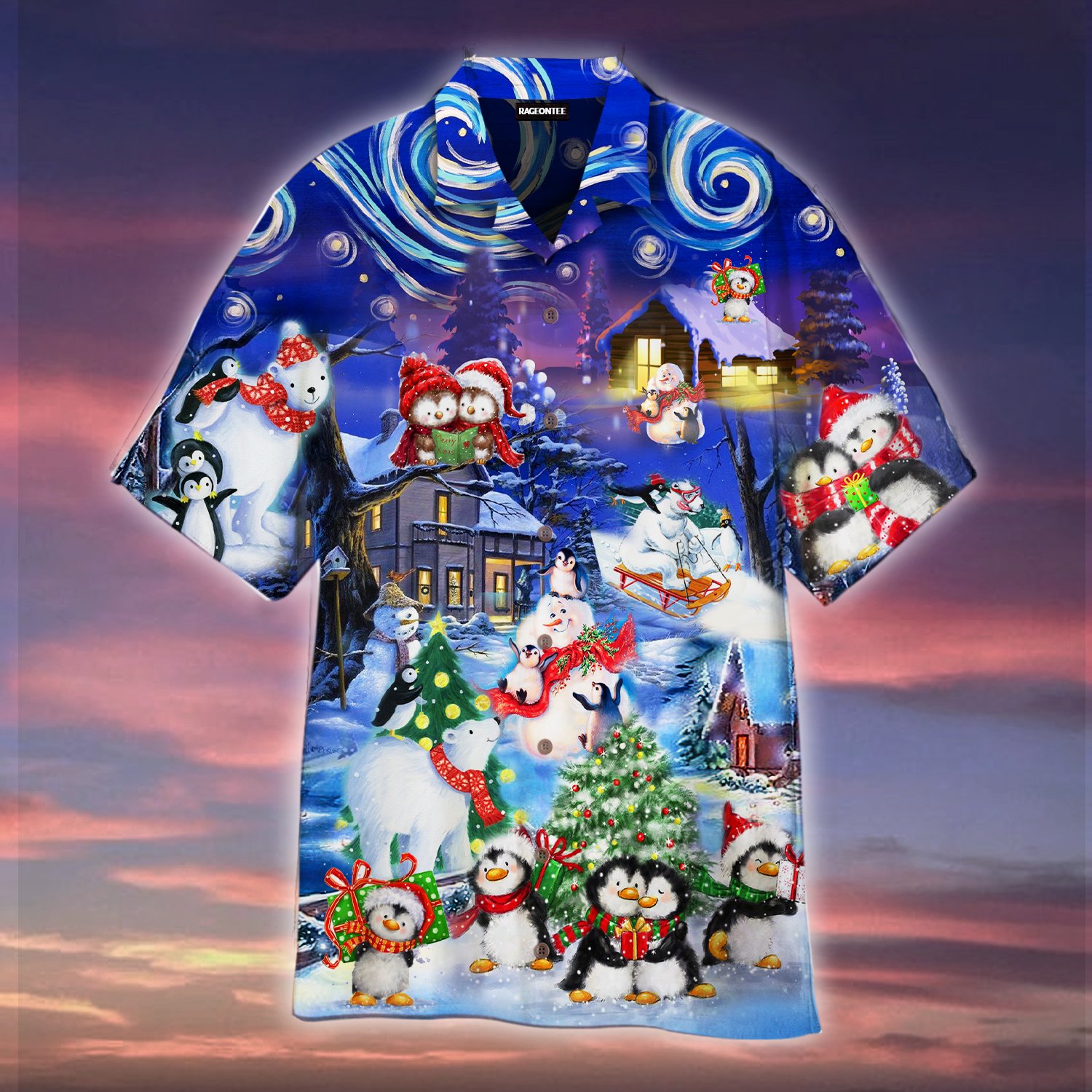 Chilling With Cute Penguins In Christmas Night Hawaiian Shirt  For Men _amp Women  Adult  Wt1528