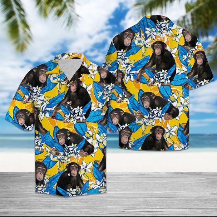 Chimpanzee Plumeria Flowers Hawaiian Shirt Unisex Adult Hw5409