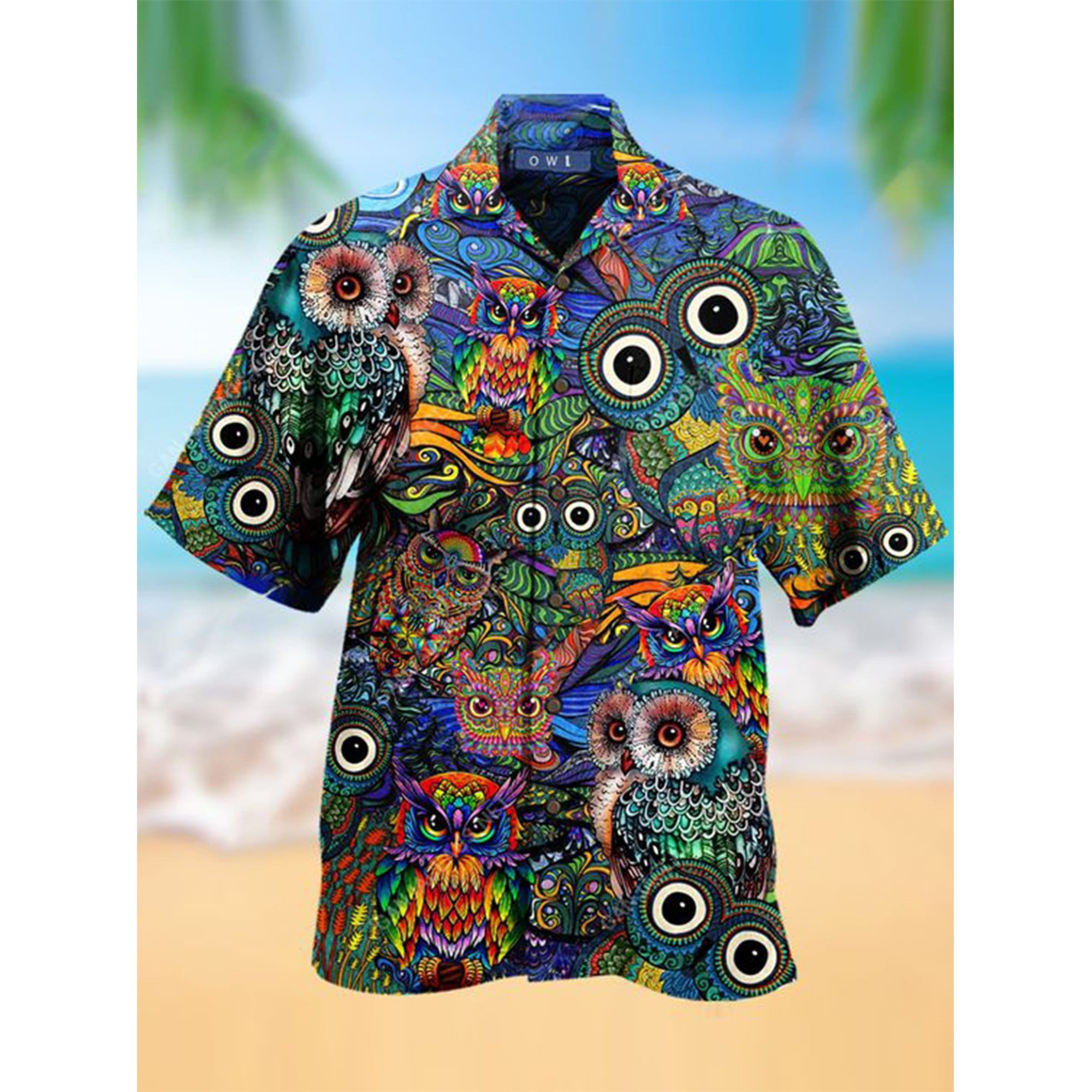 Colorful Art Cute Owls Hawaiian Aloha Shirts Dh