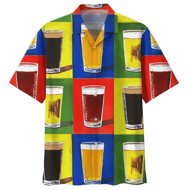 Colorful Beer Glass Hawaiian Aloha Shirts - Drinking Lover Beach Shorts H