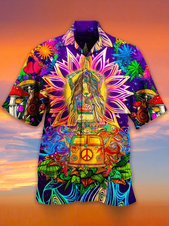 Colorful Hippie Yoga Girl Camper Van Hawaiian Shirt  Unisex  Adult  Hw3141