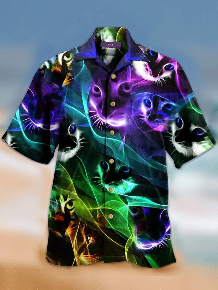 Colorful Light Cat Hawaiian Shirt  For Men _amp Women  Adult  Hw7658