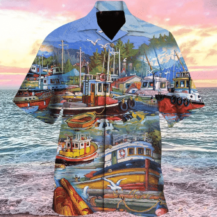 Colorful Ships In The Port Hawaiian Shirt  Unisex  Adult  Hw5281