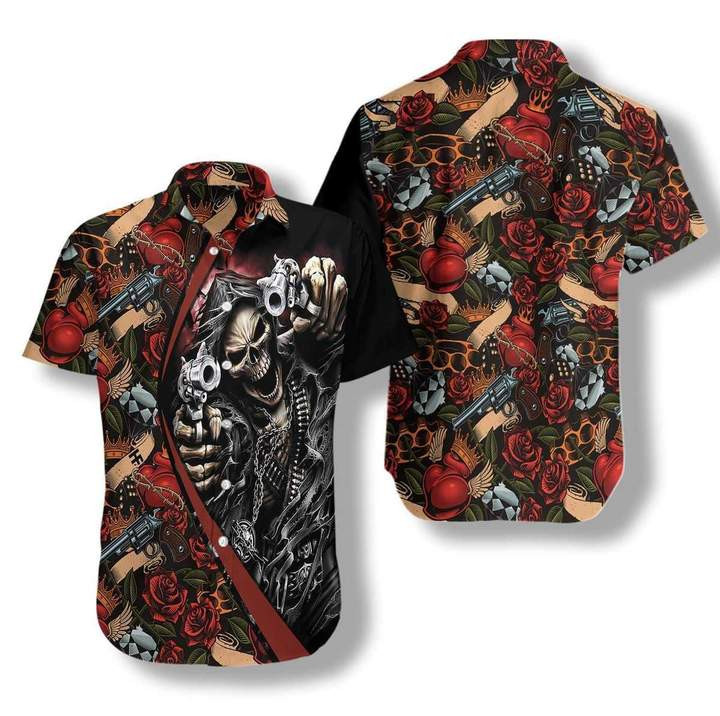 Cool Gun Skull Hawaiian Shirt Unisex Adult Hw5981