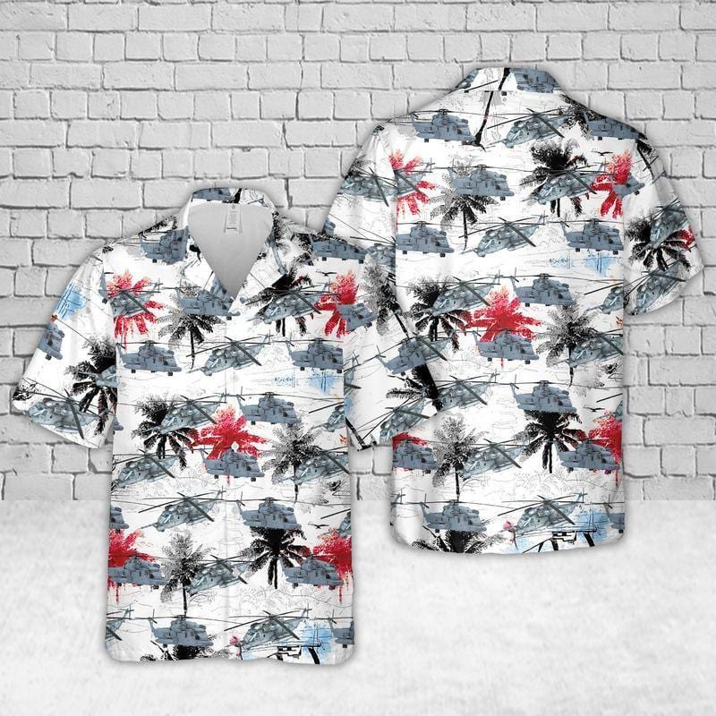 Cool Sikorsky Mh-53 Pave Low White Red Unisex Hawaiian Shirts - Beach Shorts