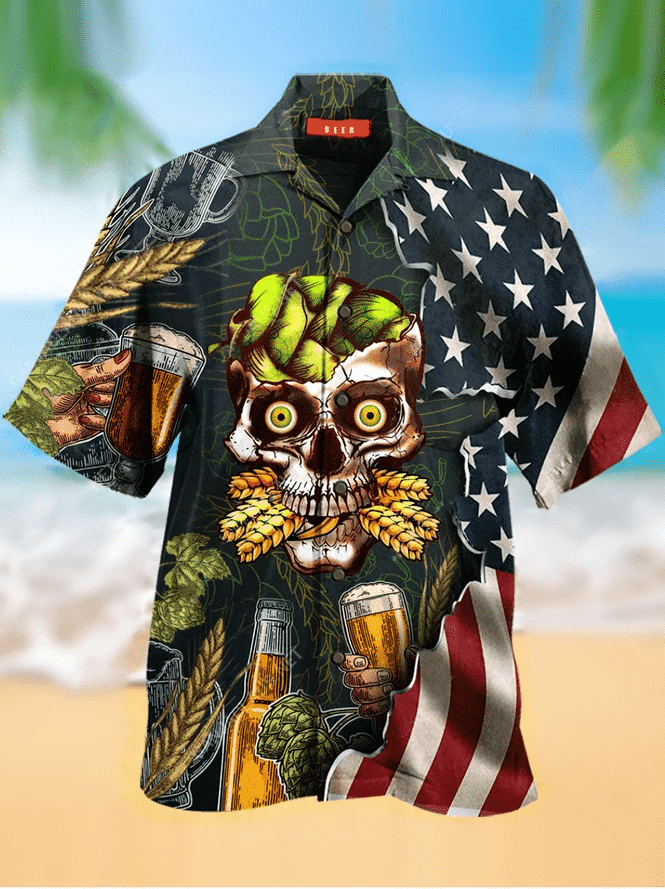 Cool Skull Hop Barley Halloween Hawaiian Aloha Shirts For Beer Lover Dh