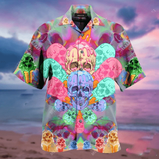 Coolling Skull Ice Cream Hawaiian Aloha Shirt Va