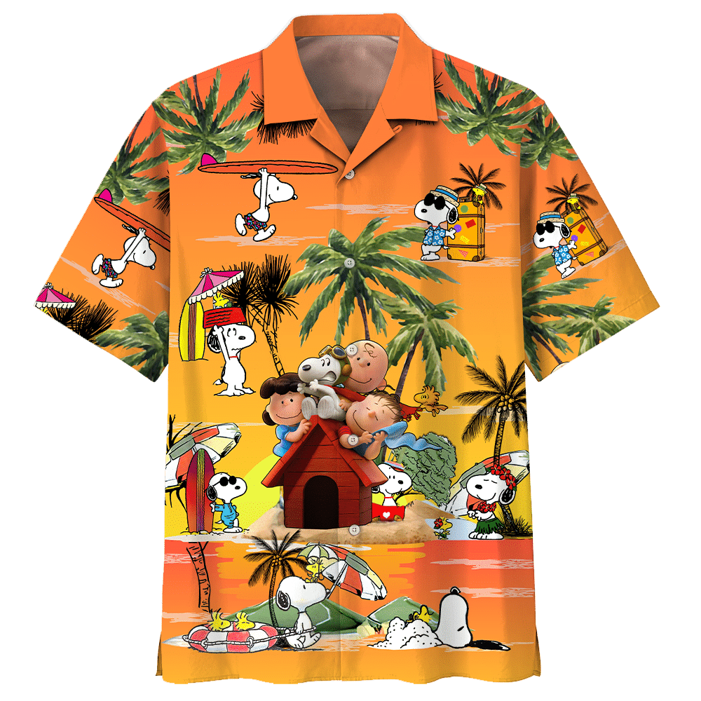 Copy Of Snoopy And Friend With Summer 1 Hawaiian Graphic Print Short Sleeve Hawaiian Casual Shirt L98