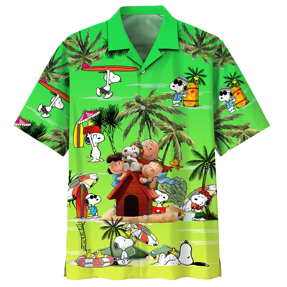 Copy Of Snoopy And Friend With Summer 2 Hawaiian Graphic Print Short Sleeve Hawaiian Casual Shirt L98