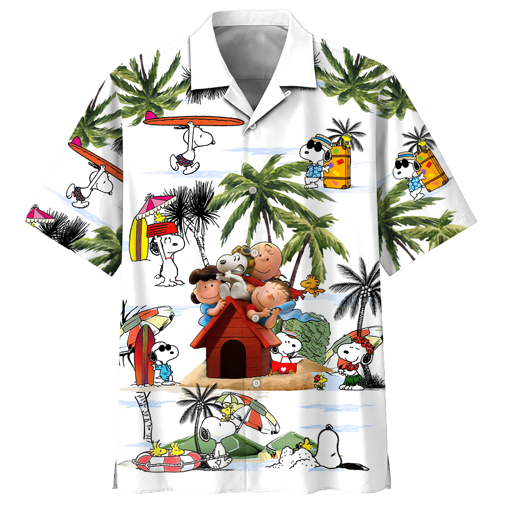 Copy Of Snoopy And Friend With Summer 3 Hawaiian Graphic Print Short Sleeve Hawaiian Casual Shirt L98