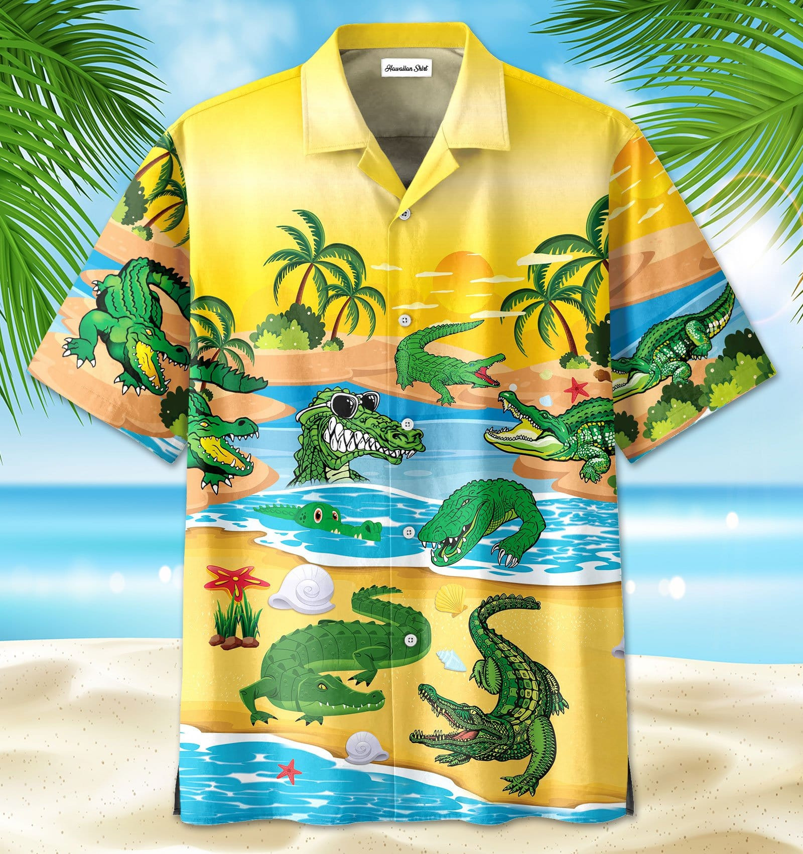 Crocodile Alligator On The Beach Hawaiian Aloha Shirts Dh