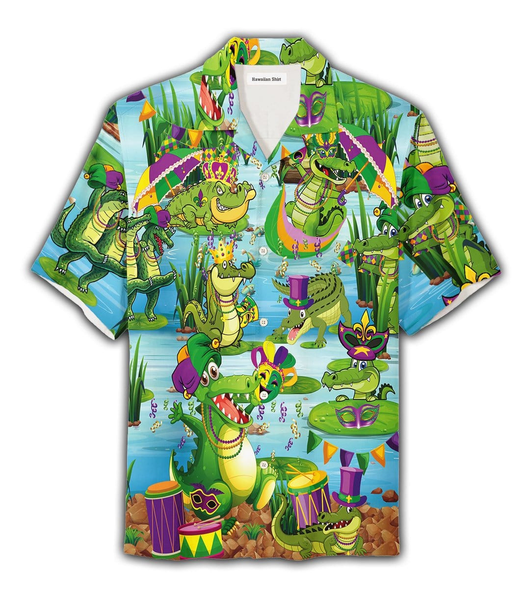 Crocodile Wearing Mardi Gras Hawaiian Aloha Shirts Dh