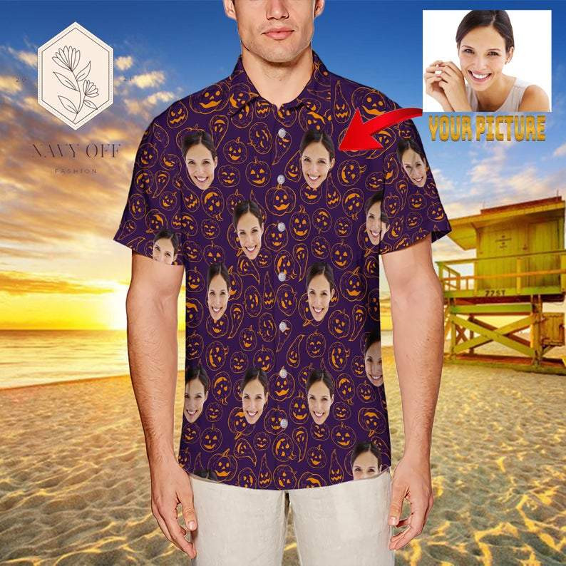 Custom Face Pumpkin Halloween Hawaiian Aloha Shirts Kv