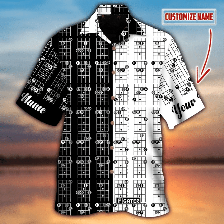 Custom Name Black White Guitar Chords Unisex Hawaiian Shirts