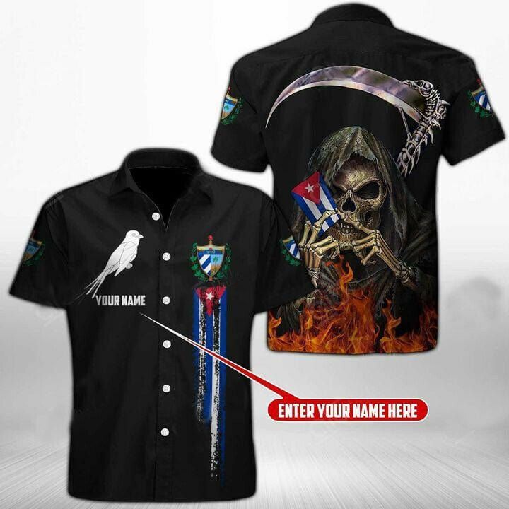 Custom Name Black Cuba Freedom Liberty Grim Reaper Unisex Hawaiian Shirts