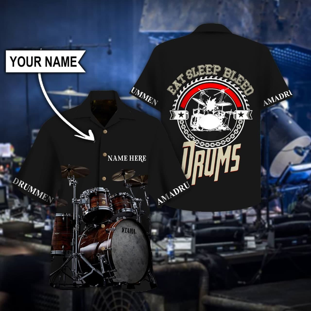 Custom Name Eat Sleep Drums Unisex Hawaiian Shirts