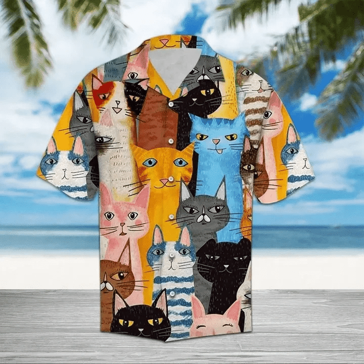Cute Cats Colorful Art Hawaiian Aloha Shirts Kitten Lover Dh