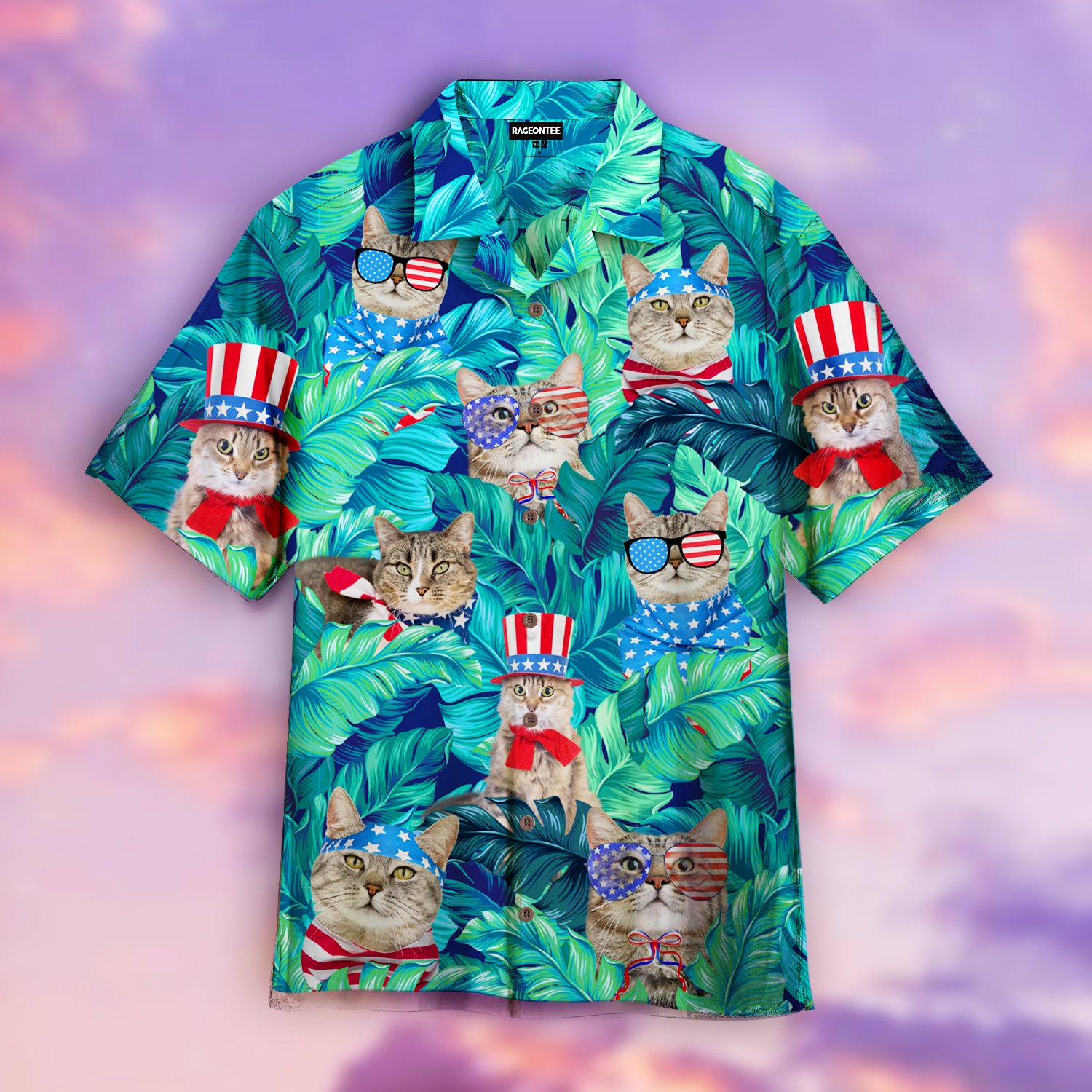 Cute Funny Cat American Flag Style Hawaiian Shirt  For Men _amp Women  Adult  Wt1527