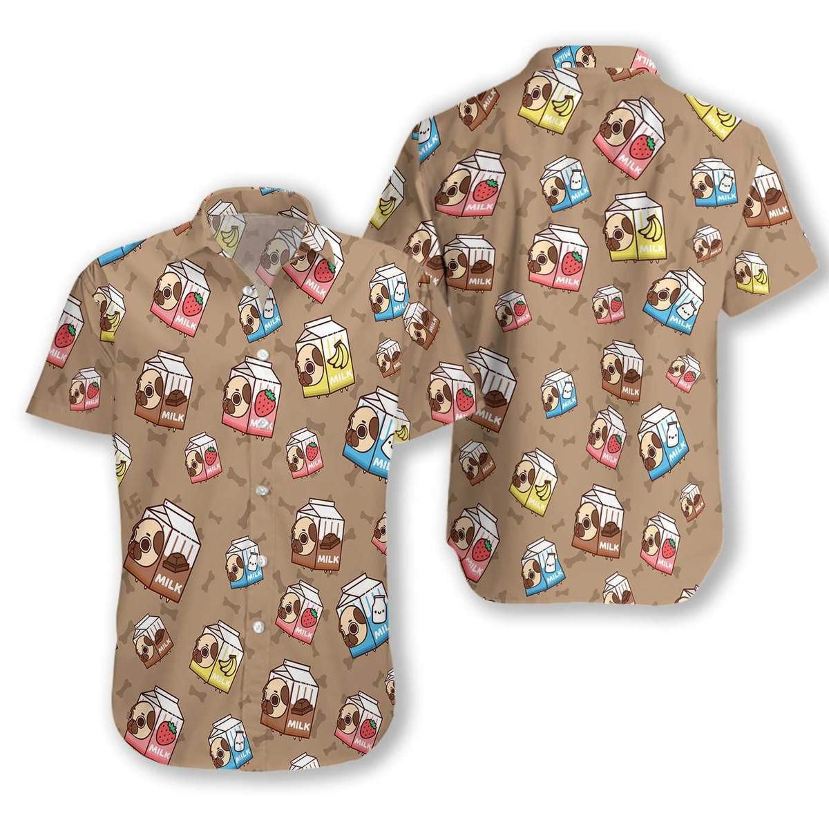 Cute Pug Milk Unisex Hawaiian Aloha Shirts Dh