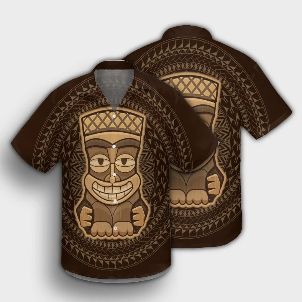Cute Tiki Brown Unisex Hawaiian Aloha Shirts