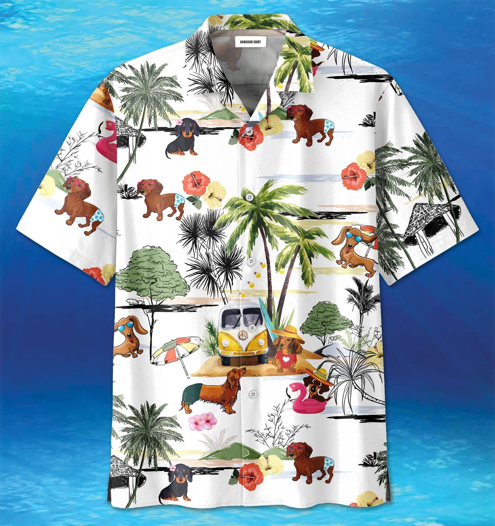 Dachshund Enjoy Summer Beach White Unisex Hawaiian Shirts