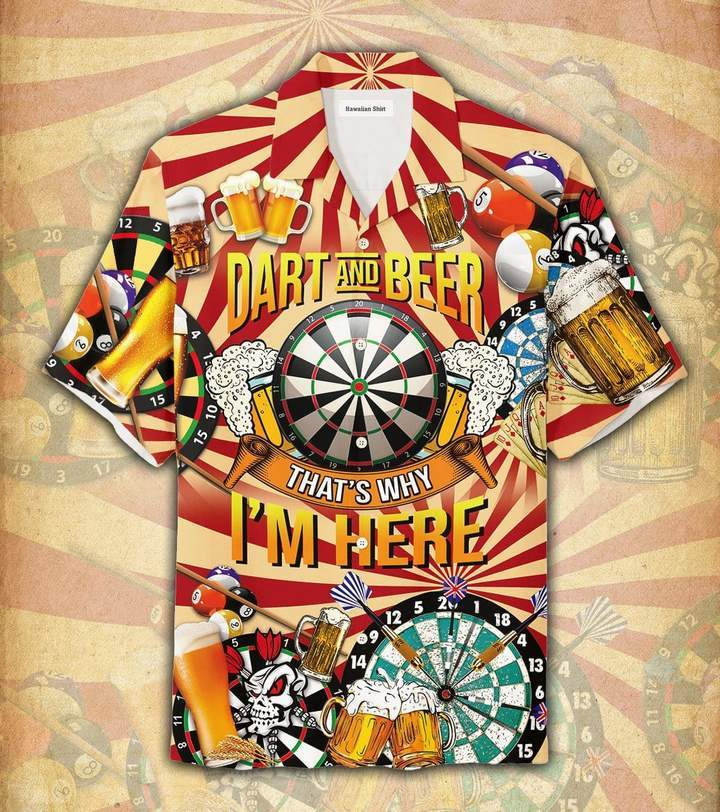 Dart And Beer Thats Why Im Here Orange Hawaiian Shirt  Unisex  Adult  Hw3702