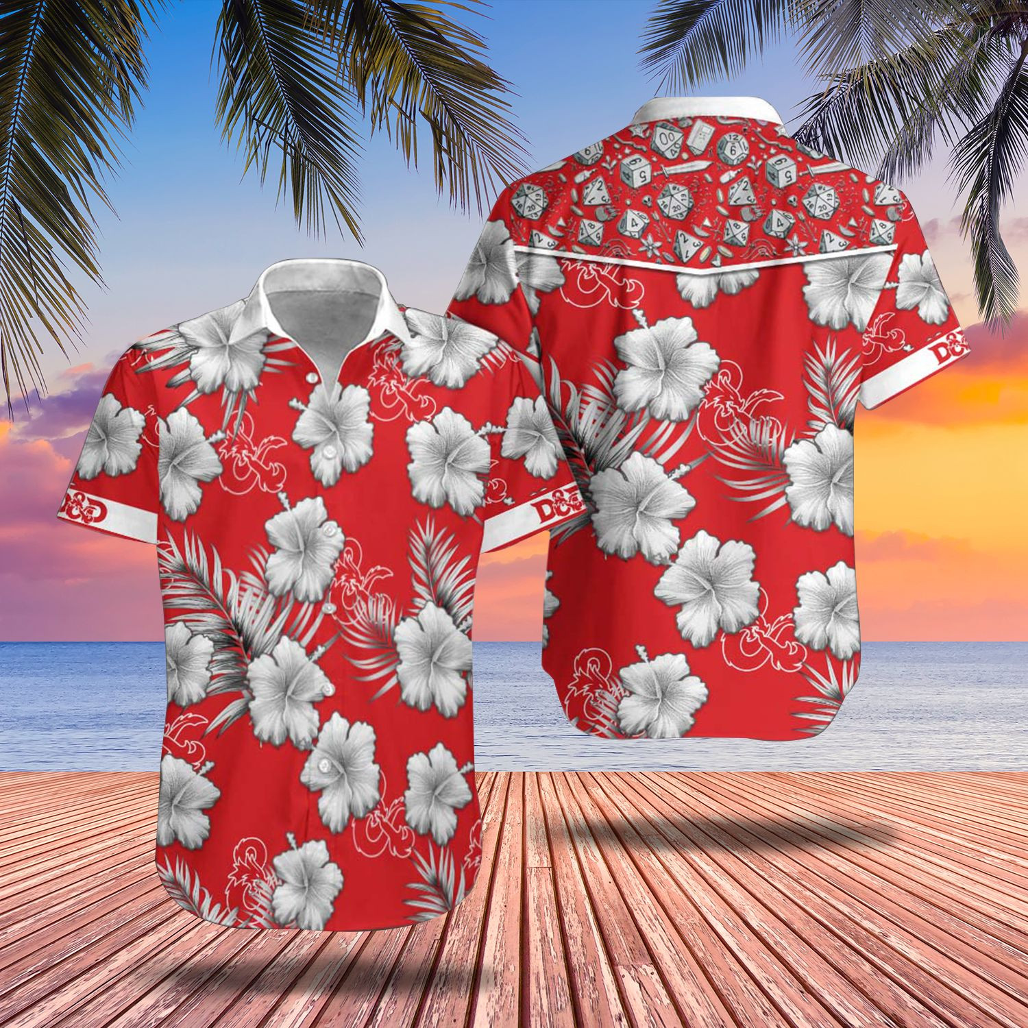 Dd Hawaiian Shirt Dnd Dungeons And Dragons Hibiscus Flower Red Hawaiian Shirt Gift