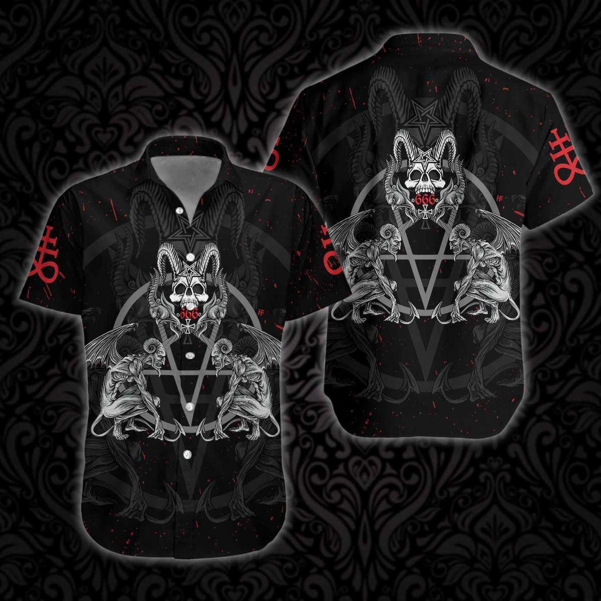 Demon With Skull Pentagram Satanic Hawaiian Shirt  Unisex  Adult  Hw2618